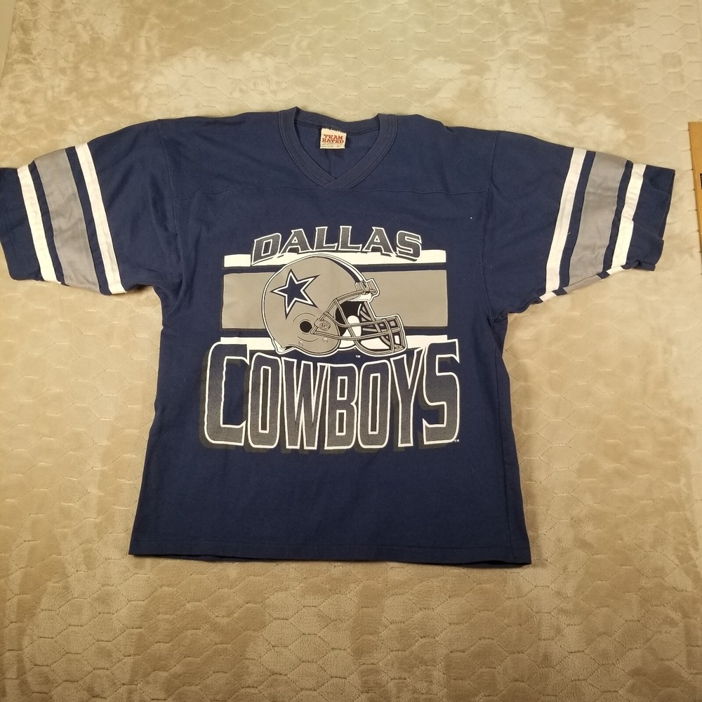 Vintage Team Rated Dallas Cowboys Shirt Mens Size Medium Blue NFL Graphic 90s